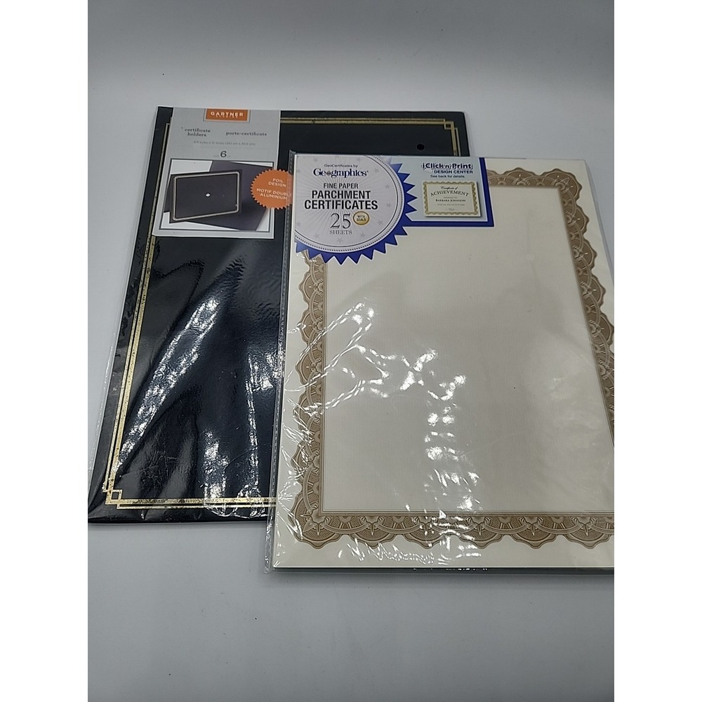 Geographics Parchment Certificates 25ct & Gartner Studios Holders 6ct Gold Black